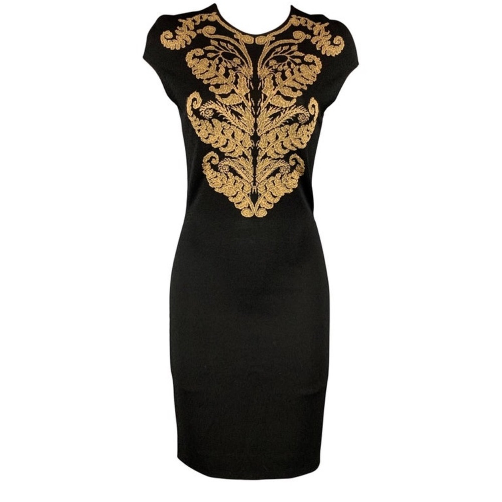 ALEXANDER MCQUEEN cocktail dress in a black & beige jersey embroidered material.